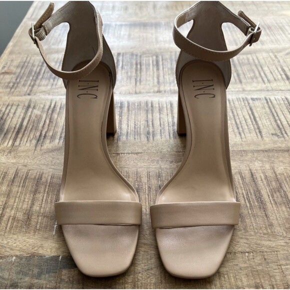 INC Lexini Block Heel Beige Ankle Strap Buckle Sandal Shoes Women's Size 8.5 - Picture 3 of 8
